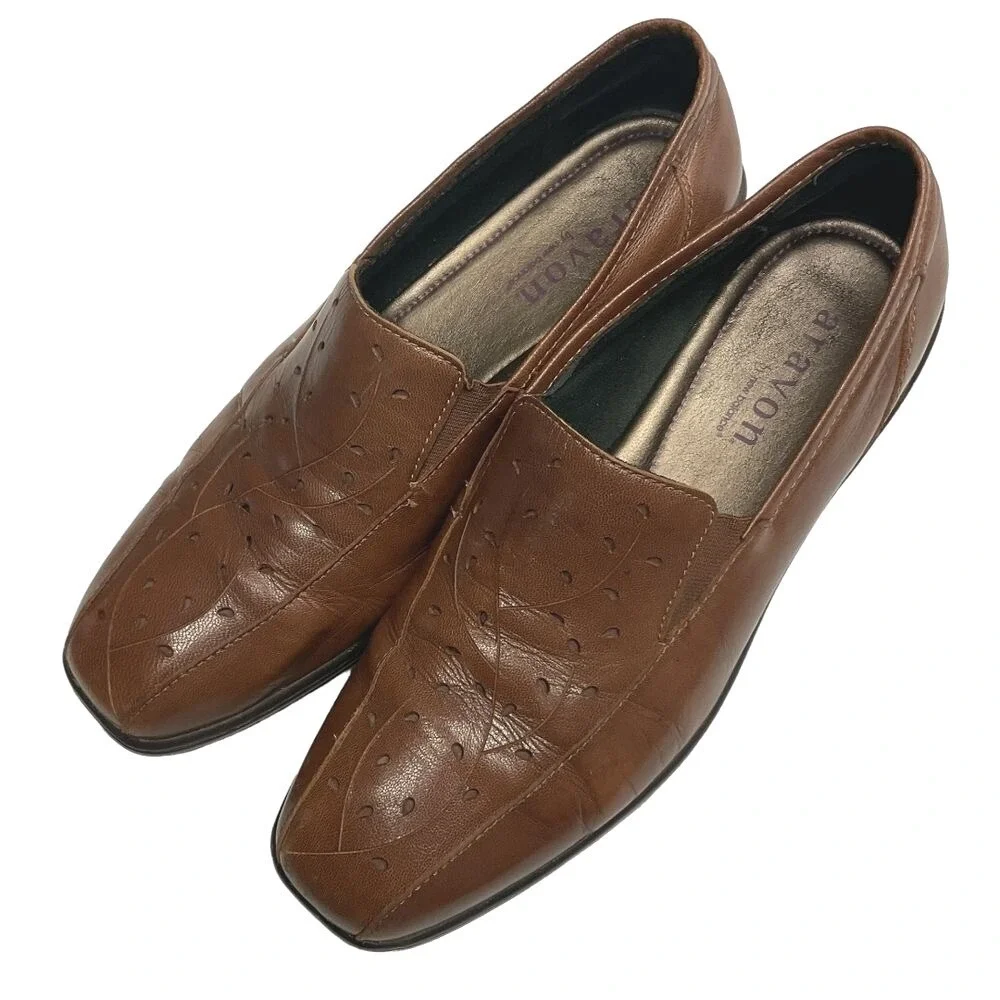 Aravon‎ Kiley Floral Cut Out Leather Loafers Slip on Shoes Brown Size 9.5 2A